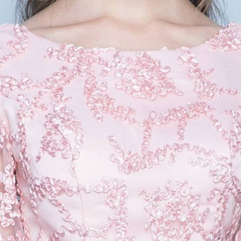 パーティードレス レース 刺繍 5分袖 ボートネック ショート フレア A