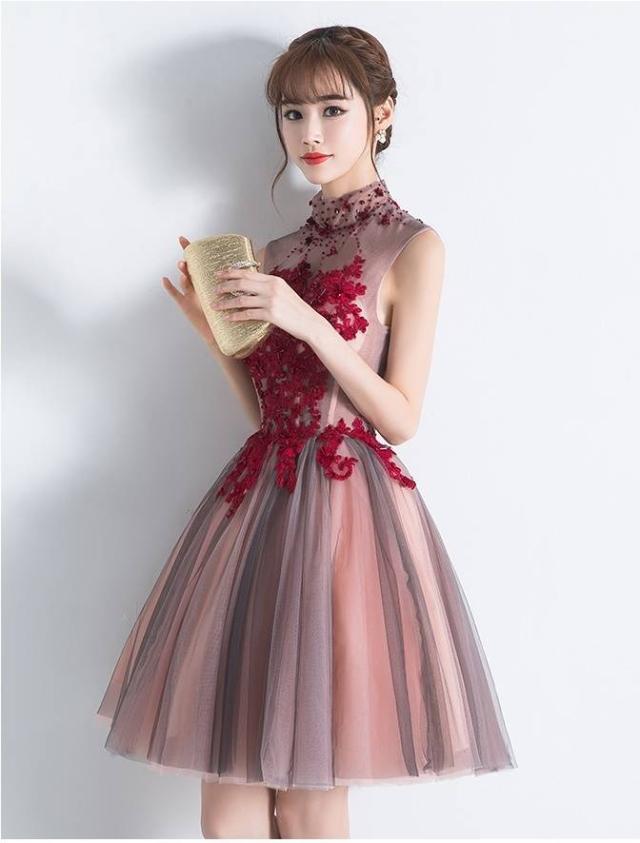 パーティードレス 花柄 レース ハイネック バイカラー 2タイプ