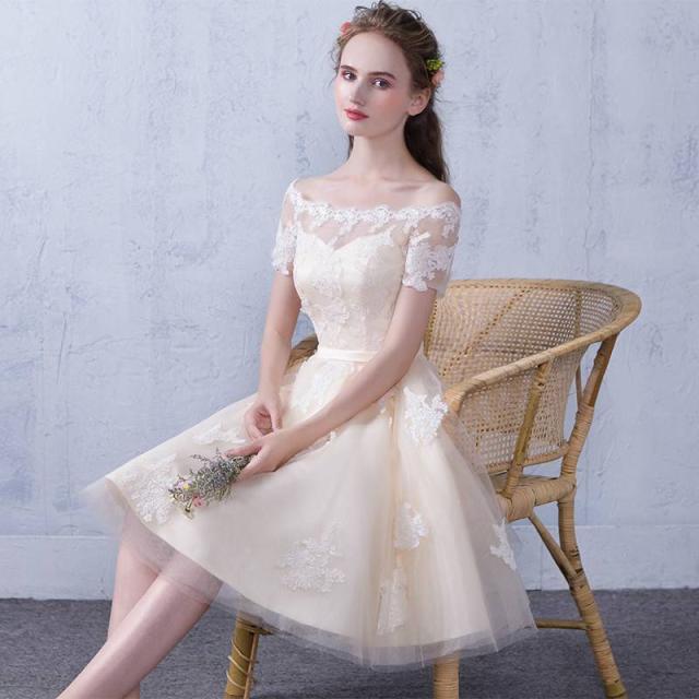 パーティードレス レースアップ 透け感 スカラップ チュール オフ