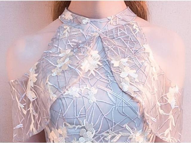 パーティードレス 肩出し オフショルダー 花柄 刺繍 ホルターネック