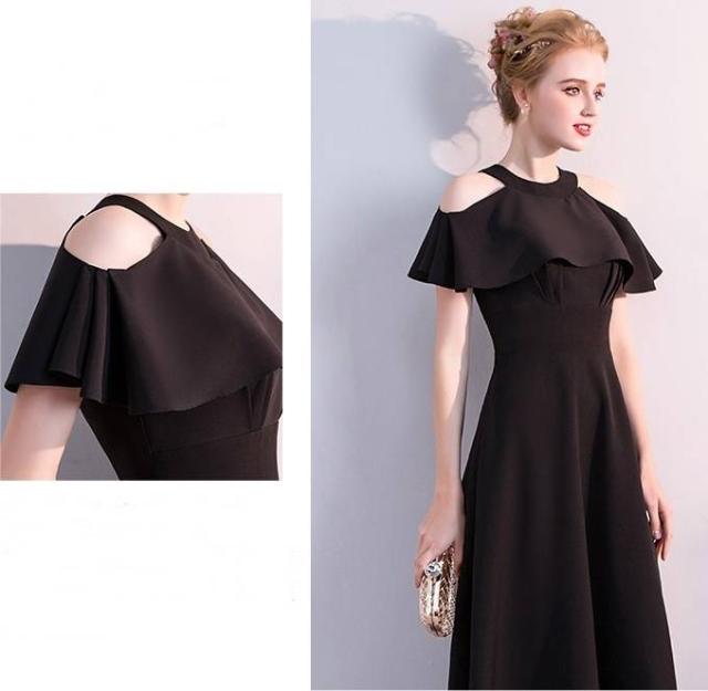 ロングドレス 黒 パーティードレス イブニングドレス 春夏 結婚式