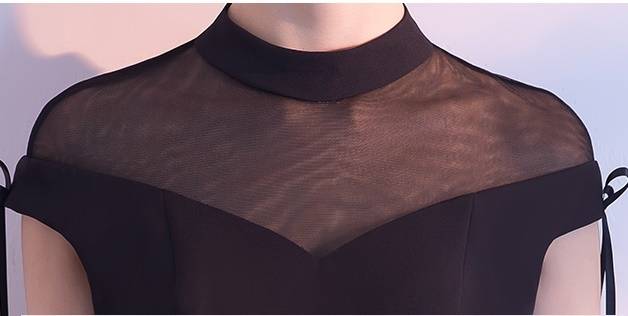 パーティードレス 無地 半袖 リボン ハイネック ミニ丈 ショート