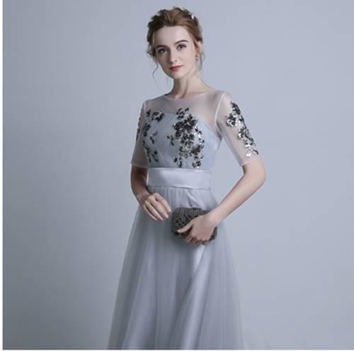 パーティードレス 花柄 スパンコール 半袖 ロング丈 マキシ丈 フレア