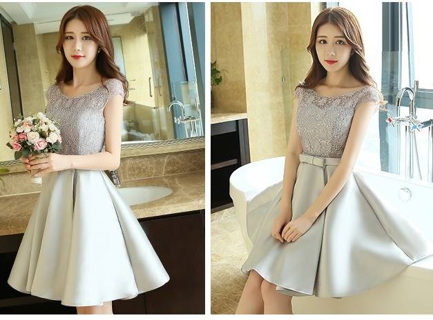 パーティードレス ワンピースドレス 春夏 デート 女子会 記念日 ピンク シャンパン 大きいサイズ ひざ丈 フレンチスリーブ 半袖 袖あり Aライン Xライン フレア 刺繍 レース 花柄 透け感 シースルー ラウンドネック 20代 30代 大人かわいい フェミニン ガーリー パーティードレス ワンピースドレス 春夏 デート 女子会 記念日 ピンク