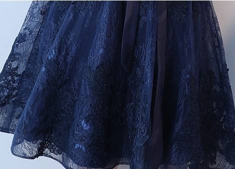 パーティードレス 花柄 レース 五分袖 ラウンドネック ウエストリボン