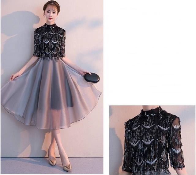 ロングドレス 黒 パーティードレス イブニングドレス 春夏 結婚式