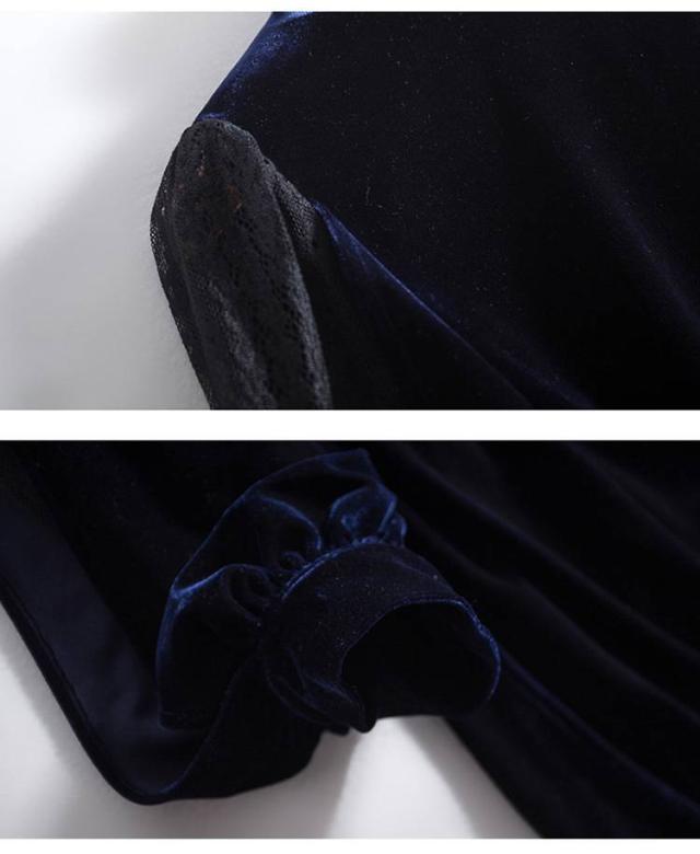 パーティードレス ベルベット レース切替 ビジュー ハイネック 長袖 異素材ミックス フレア Aライン ミニ丈 膝上丈 フェミニン パーティードレス ベルベット レース切替 ビジュー ハイネック 長袖 異