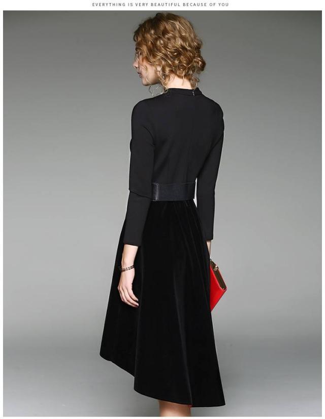 ワンピースドレス バイカラー 切替 フィッシュテール 長袖 フレア A