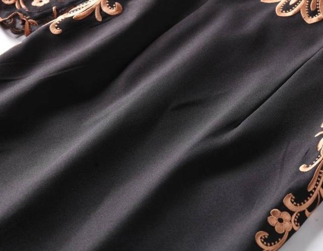 パーティードレス バイカラー 刺繍 7分袖 ミニ丈 ボートネック タイト