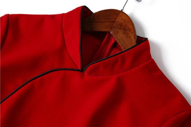 ワンピース チャイナドレス風 刺繍 ミニ丈 チャイナカラー 2色 七分袖