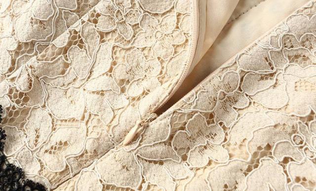 ワンピース バイカラー 総レース 切替 膝丈 ラウンドネック