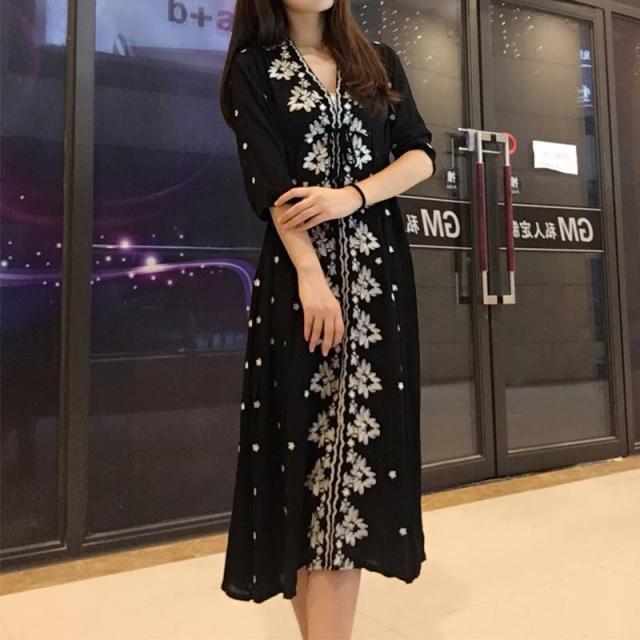 ミモレ丈 ワンピース 花柄 Vネック エレガント 大人レディ レディース