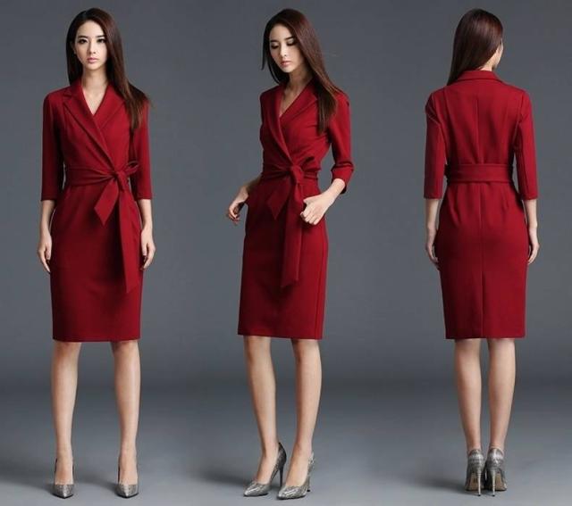 ウエストリボン タイトワンピース エレガント 無地 ジャケットカラー ワンカラー シンプル スーツ レディース 2018年新作 定番 人気