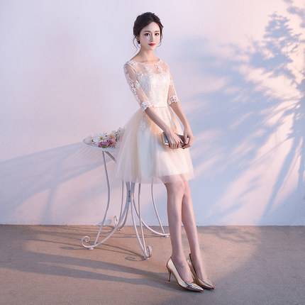 フラワー刺繍 チュール ミニフレアドレス シャンパン パーティドレス シースルー ミニ丈 フェミニン 上品 クラシカル レディース フラワー刺繍 チュール ミニフレアドレス シャンパン パーティドレス