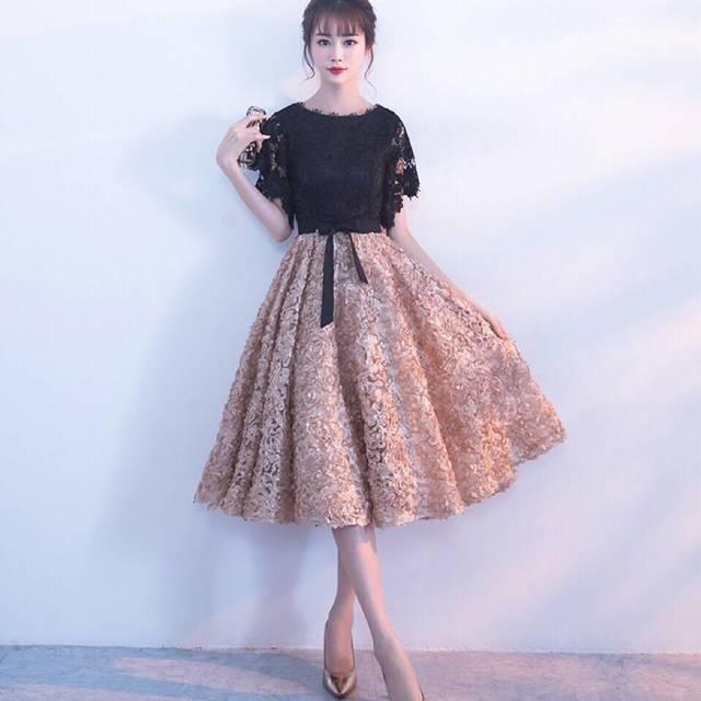 ミモレ丈 ショートスリーブ ウエストリボン パーティドレス 配色 バイカラー フレア ミディ丈 上品 エレガント レディース 2018年新作