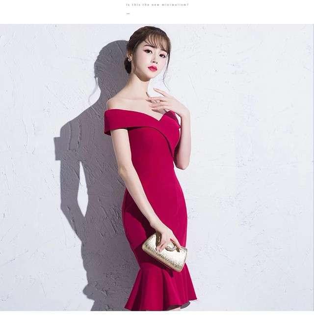 スレンダーライン 赤 パーティードレス タイトドレス お呼ばれ