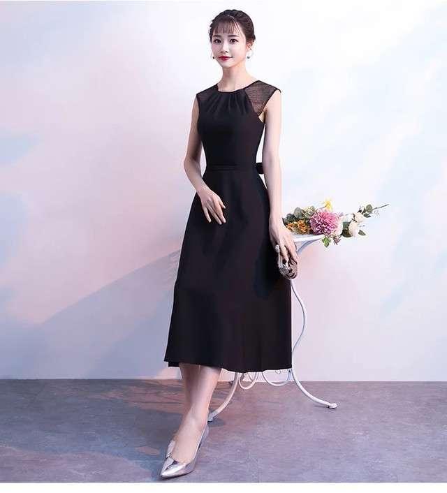 パーティドレス お呼ばれ 二次会 謝恩会 演奏会 黒 大きいサイズ ゆったり大きいサイズ ミモレ丈 ロング丈 着痩せ 20代 30代 40代 50代 春 夏 背中 リボン こなれ感 シンプル 無地 透け感 シースルー ノースリーブ 袖なし 結婚式 女子会 デート ドレス