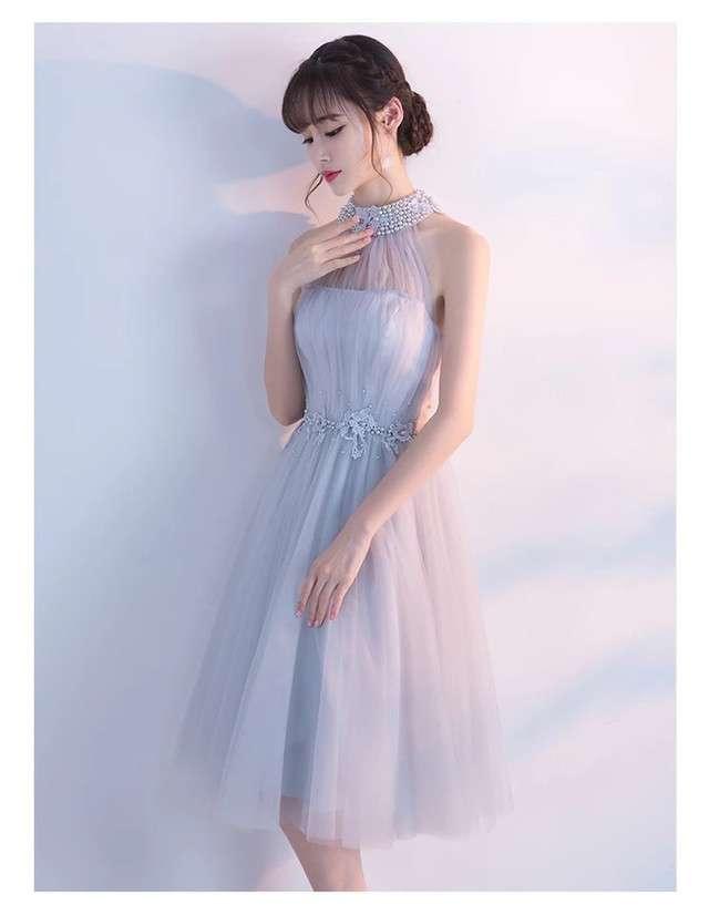 レディースひざ丈ドレス♡可愛いシンプル 春夏 女子会 結婚式パーティーに最適 パーティードレス 結婚式ドレス 袖あり Aライン ひざ丈 可愛い