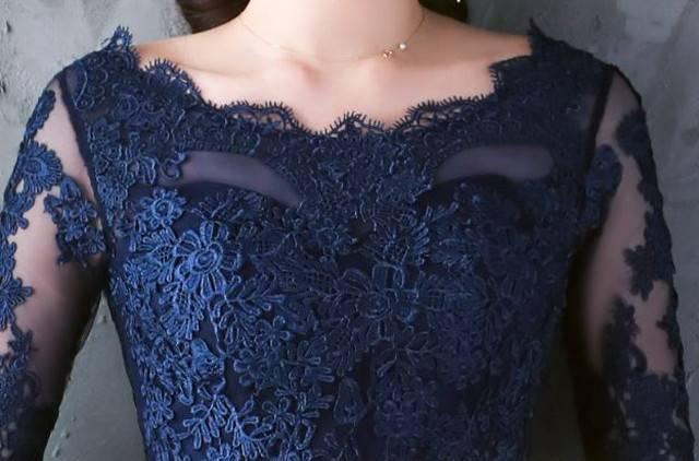 パーティードレス イブニングドレス 春夏 結婚式 二次会 披露宴 ネイビー 大きいサイズ ひざ丈 半袖 袖あり Aライン Xライン フレア 刺繍 レース 花柄 透け感 シースルー ラウンドネック 20代 30代 大人かわいい フォーマル フェミニン ガーリー パーティードレス イブニングドレス 春夏 結婚式 二次会 披露宴