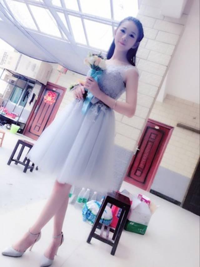 グレー ノースリーブ レース ミニワンピース ドレス 花柄刺繍 リボン