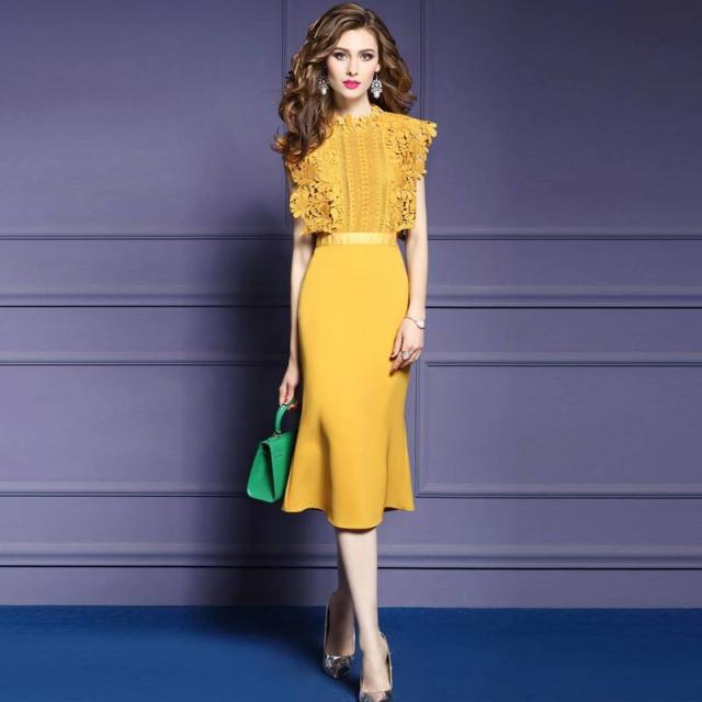 大きいサイズ ハイネック レース ワンピース 膝丈 大人 上品 30代 40代