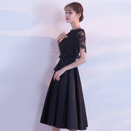 パーティードレス 結婚式 花 モチーフ レース インポート 袖あり 花柄