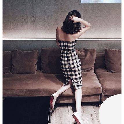 インポートドレス パーティー 結婚式 二次会 膝丈 大人 セクシー ギンガムチェック タイト ノースリーブ コットン ミディアム インポートドレス パーティー 結婚式 二次会 膝丈 大人 セクシー