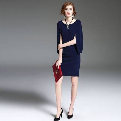 おしゃれ可愛い スリーブ シンプル 大人上品 パーティードレス クルー