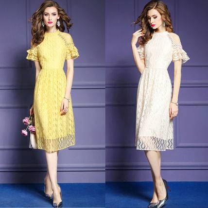 ワンピース インポート レース 膝丈 大人 上品 30代 40代 50代 Aライン ナイロン ミディアム 半袖 レディース ２０１８年新作 定番