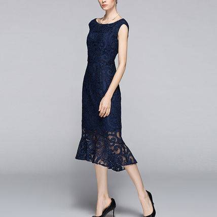 パーティードレス ワンピース 結婚式 大人レース 30代 40代 50代 花柄 Aライン ノースリーブ Uネック ロング ミモレ丈 レース パーティードレス ワンピース 結婚式 大人レース 30代 40代 50代 花柄 A