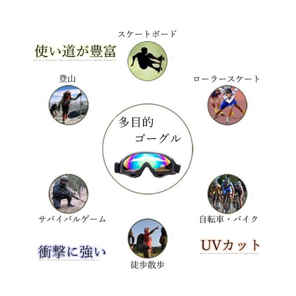 タクティカルゴーグル 黒フレーム 虹色レンズ スノボ スキー バイク