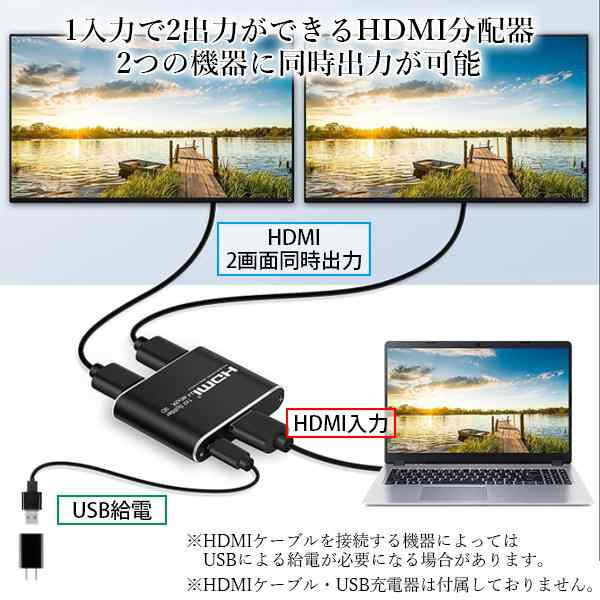 HDMI 分配器 1入力 2画面 同時出力 スプリッター クリア 高品質 コンパクト 軽量 アルミ合金 持ち運び便利 ((S