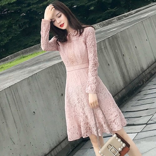 モテ ワンピース19年 春 ピンク レース 王道 Aライン フレア 上品 可愛い ガーリー フェミニン ｗ132の通販はau Pay マーケット Sanstyle
