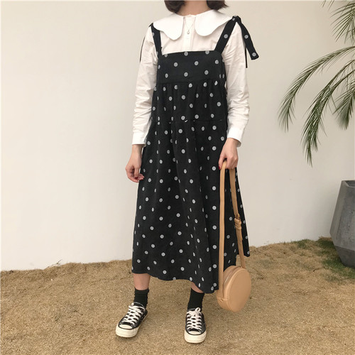 2カラー ドットサロペットワンピース レトロワンピース ミモレ丈 フレアスカート 水玉模様 M162の通販はau Pay マーケット Sanstyle