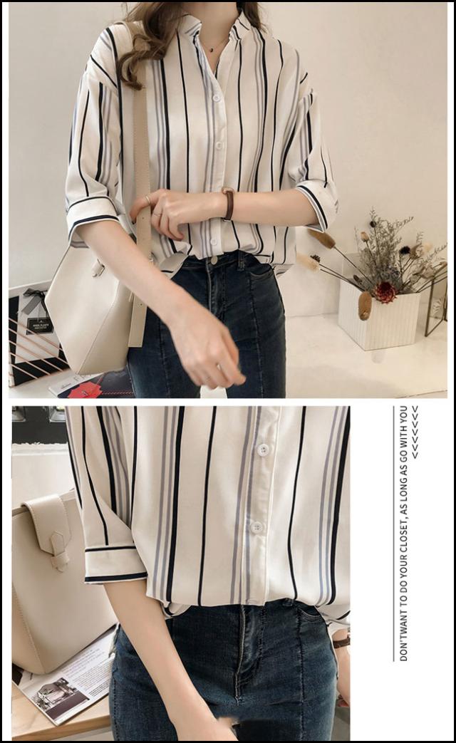 ブラウス レディース きれいめ 40代 春 夏 七分袖 ストライプ トップス オシャレ シフォン ブラウス シャツ 大きいサイズ 韓国風 ゆったり ブラウス 体型カバー zp-ch-040-h1.jpg