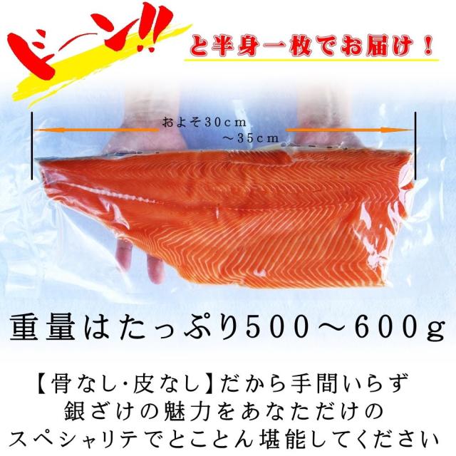 プロも絶賛！安心と安全の純国産サーモン 選べる皮付き・皮なし 宮城県産お刺身用金華銀ざけ たっぷり半身3枚 女川産 しゃけ ギンザケ 銀鮭 サケ 金華銀 金華銀鮭 送料無料 hsk_4