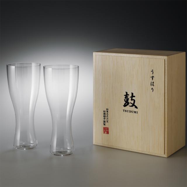 【2脚セット】【木箱入】松徳硝子 うすはり 鼓 ビールグラス（ピルスナー）  家飲み
