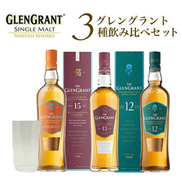 【送料無料】【箱入 正規品 木村硝子店グラス一脚付き】グレングラント3種飲み比べセット＆グレングラントオリジナルロゴ入り木村硝子店12oz薄型グラス一脚付き 14,009円