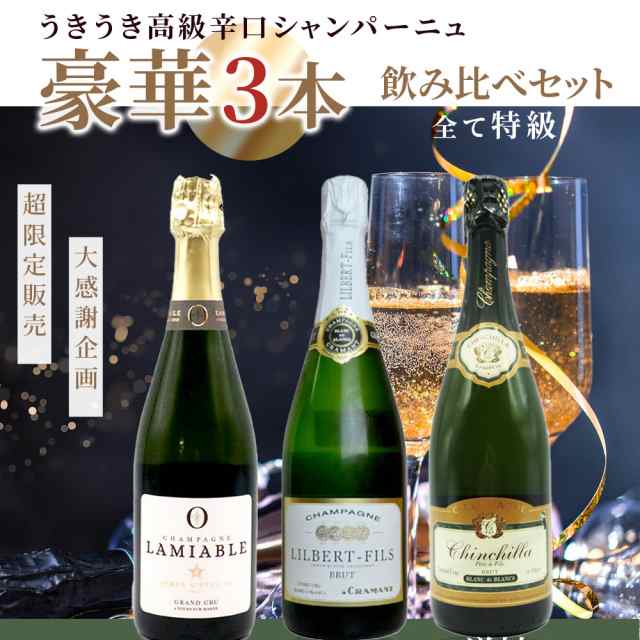 【送料無料】超限定販売！大感謝企画！うきうき高級辛口シャンパーニュ豪華3本(全て特級)飲み比べセット【限定60セットのみ】 ワインセッ