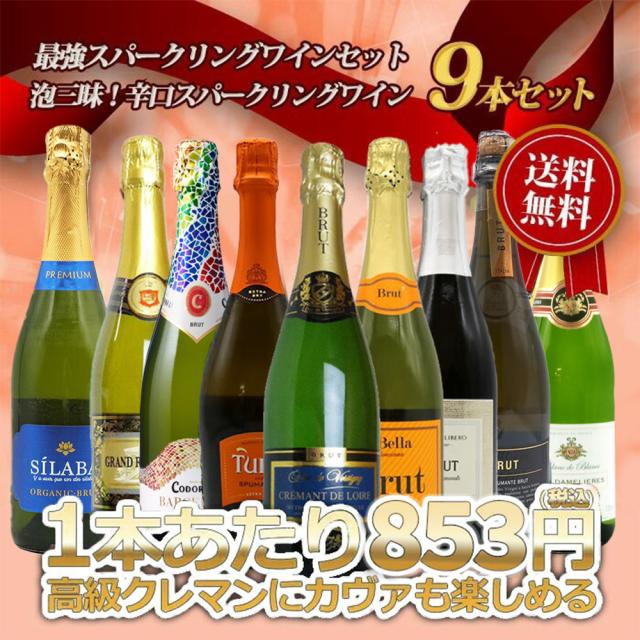 最強スパークリングワインセット  泡三昧！辛口スパークリングワイン9本セット  送料無料  家飲み  の通販は