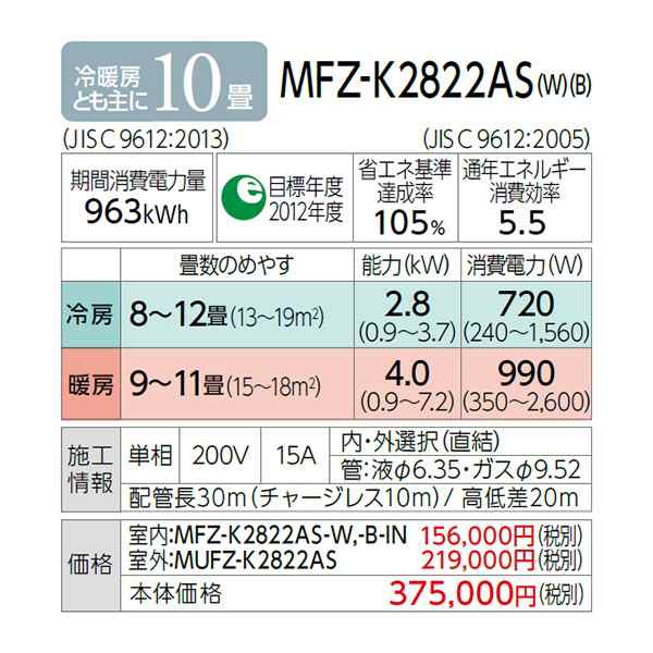 MFZ-K2822AS-W ※ 三菱電機 ハウジングエアコン 霧ヶ峰 Kシリーズ 10畳 床置形 室内機・室外機セット ホワイト  2022年モデルの通販はau PAY マーケット - イーマックスジャパン | au PAY マーケット－通販サイト