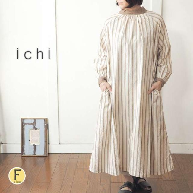 ICHI イチ レース使いストライプ2WAYロングワンピース / エスニックテイストの前後着用できるロングワンピ レディース 長袖 襟レース 袖レース さらり ナチュラル 大人カジュアル 春 夏 ◆ ic-201116の通販は