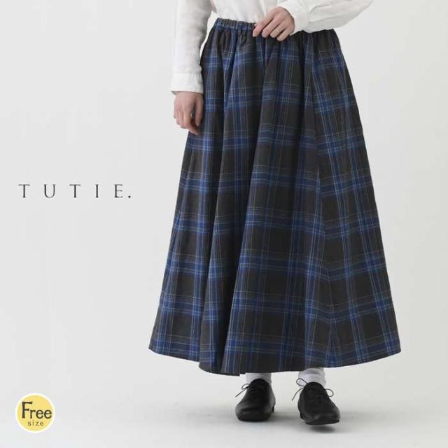 TUTIE ツチエ スーピマコットン裏地付きロングスカート / スカート レディース 秋 冬 ロング丈 起毛 ウエストギャザー 裏地付き チェック柄 ナチュラル 大人カジュアル 秋 冬 ◆ tu-0622at57618の通販は