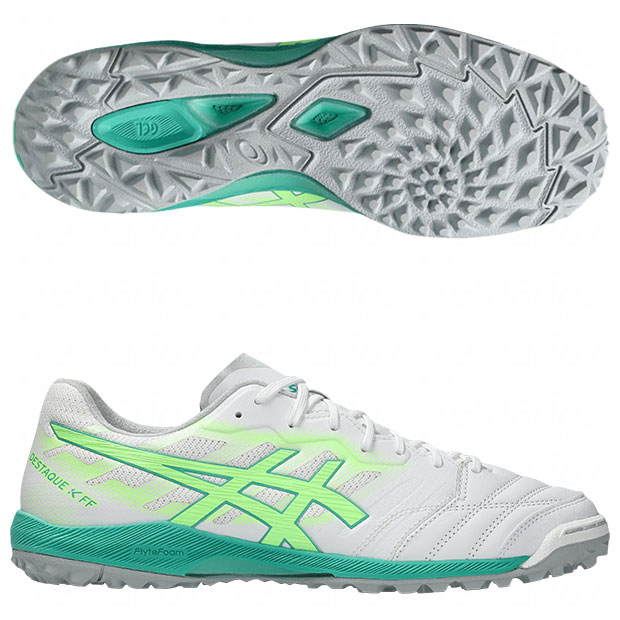 デスタッキ K FF TF　ホワイト×イルミネートグリーン　【asics|アシックス】サッカーフットサルトレーニングシューズ1111a218-102