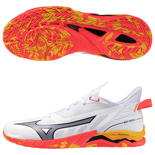 ウエーブ ミラージュ 5　ホワイト×オレンジ　【MIZUNO|ミズノ】ハンドボールシューズx1ga235098