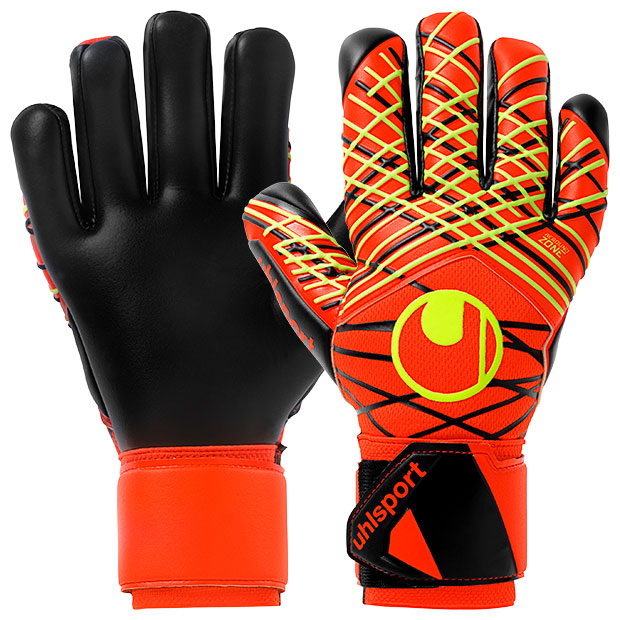 ファイアエディション|スーパーソフト|ハーフネガティブ　フローレッド×フローイエロー　【Uhlsport|ウールシュポルト】サッカーフットサルゴールキーパーグローブ101133401-20