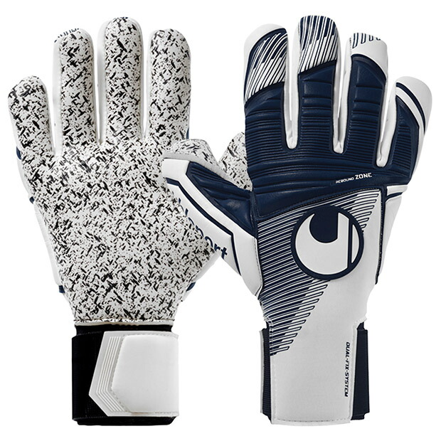 スーパーグリップ+|ハーフネガティブ　ホワイト×ネイビー　【Uhlsport|ウールシュポルト】サッカーフットサルゴールキーパーグローブ1011357-01