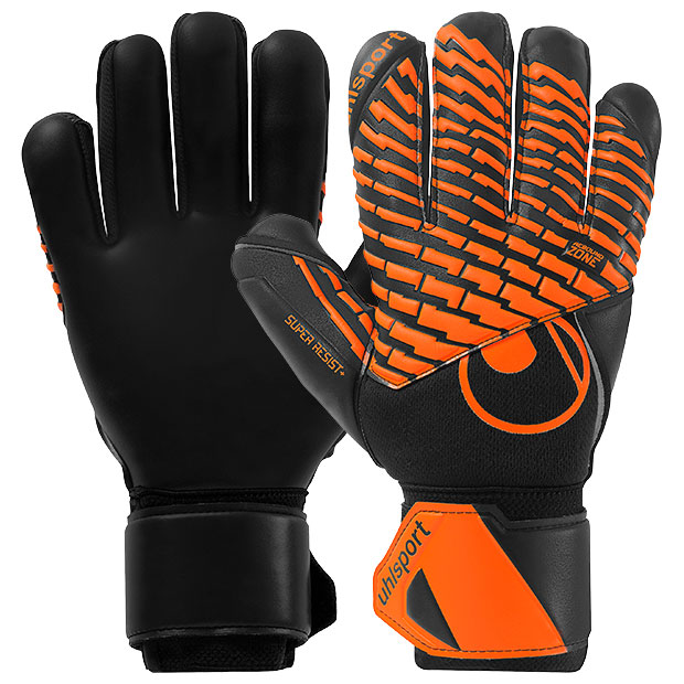 スーパーレジスト ハーフネガティブ　ブラック×フローオレンジ　【Uhlsport|ウールシュポルト】サッカーフットサルゴールキーパーグローブ1011388-01