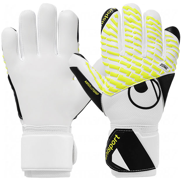 ジュニア ファングマシーネ アブソルートグリップ ハーフネガティブ プロ　ホワイト×フローイエロー　【Uhlsport|ウールシュポルト】サッカーフットサルゴールキーパーグローブ1011401-01