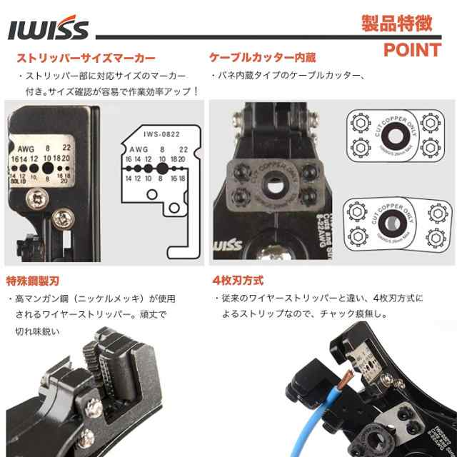 アイウィス(IWISS) マルチ電線ストリッパー ケーブルストリッパー ケーブルカッター機能付き0.3sq-8.0sq対応 2WayStri